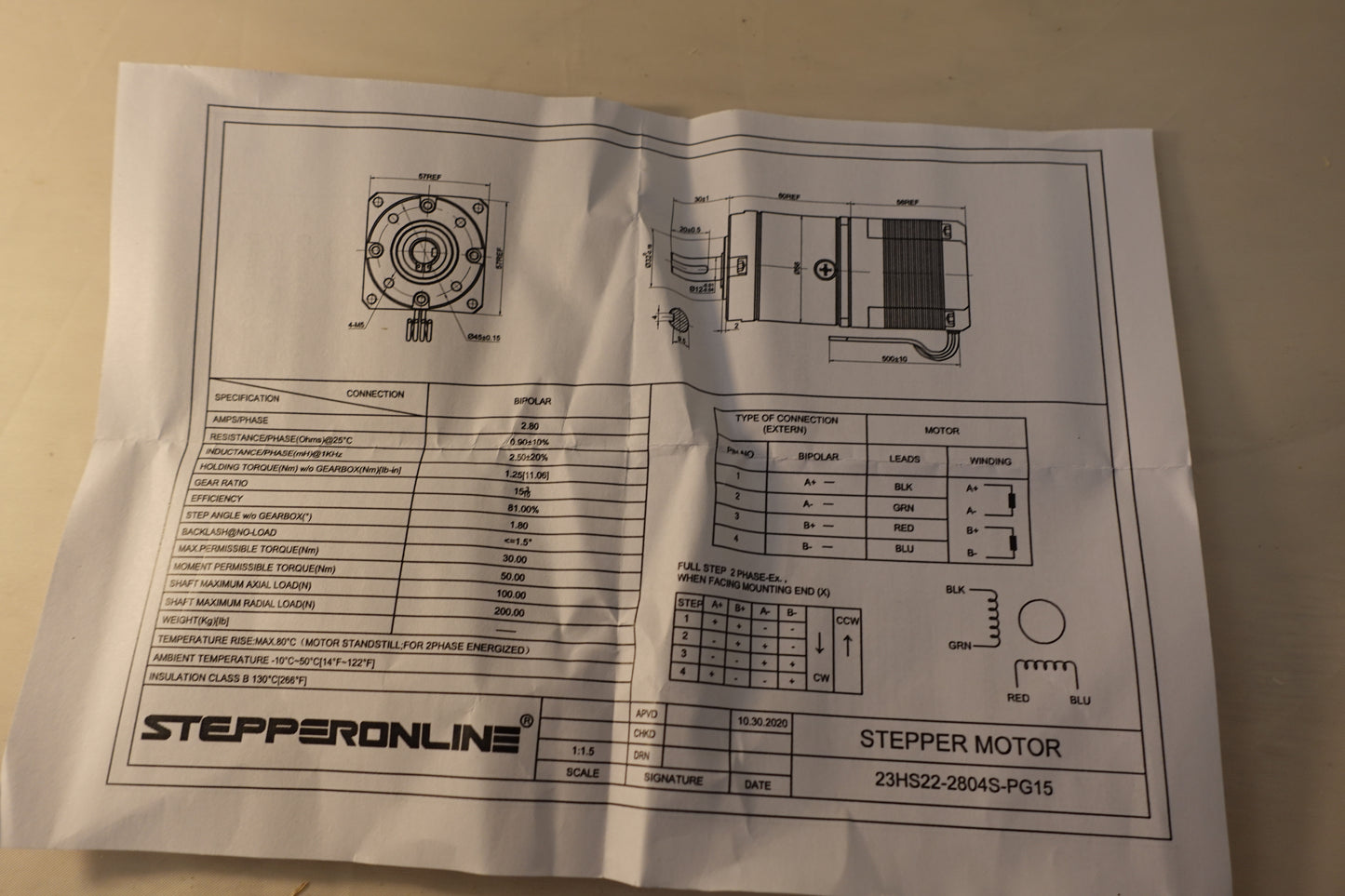 NEMA 23 stepper 15:1 gearmotor